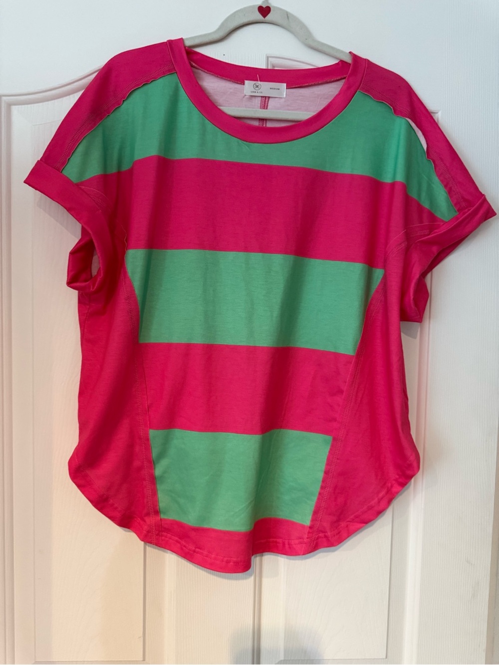 Girls' Bright Pink & Green Striped Short Sleeve Tee